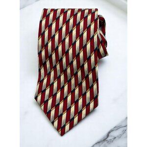 Le Bils Mens Silk Neck Tie Red & Gold Diagonal Striped Geometric Made in USA